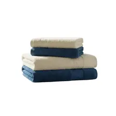 CANNON - 4 Toallas En Algodón Suave (2 De Cuerpo Y 2 De Manos) Baño Bata Color Azul / Vainilla (Sin Estuche)