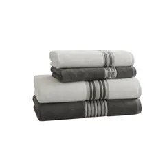 CANNON - 4 Toallas En Algodón Suave (2 De Cuerpo Y 2 De Manos) Baño Color Gris / Blanco (Sin Estuche)