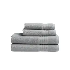 CANNON - 4 Toallas En Algodón Suave (2 De Cuerpo Y 2 De Manos) Baño Bata Color Gris Claro (Sin Estuche)