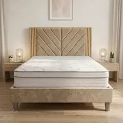 GENERICO - Combo Juego de Alcoba gold Doble BEIGE 140x190: Base Cama, Colchón Semi-Ortopédico y Espaldar de Lujo