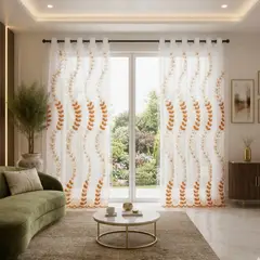 GENERICO - Cortina Velo Bordado Naranja Argollado 270×220 cm – 2 Paneles | Elegante y Decorativa