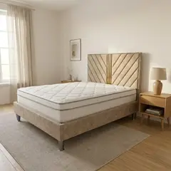 GENERICO - Combo Juego de Alcoba premium Doble BEIGE 140x190: Base Cama, Colchón Semi-Ortopédico y Espaldar de Lujo