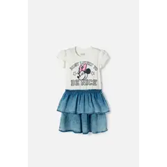 DISNEY - Vestido de Minnie Mouse marfil de falda con boleros para niña