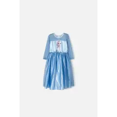 DISNEY - Vestido de Frozen con manga larga para niña de 2t a 5t