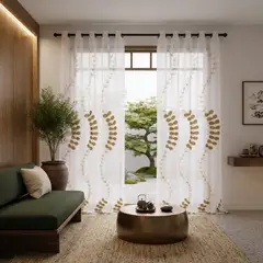 GENERICO - Cortina Velo Bordado Dorado Argollado 270×220 cm – 2 Paneles | Elegante y Decorativa
