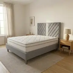 GENERICO - Combo Juego de Alcoba premium Doble GRIS 140x190: Base Cama, Colchón Semi-Ortopédico y Espaldar de Lujo