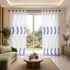 GENERICO - Cortina Velo Bordado Azul Argollado 270×220 cm – 2 Paneles | Elegante y Decorativa