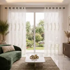 GENERICO - Cortina Velo Bordado Beige Argollado 270×220 cm – 2 Paneles | Elegante y Decorativa