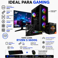 ASUS - TORRE GAMER RYZEN 5 5600G - 32GB RAM - SSD 2TB - BOARD A520M - MONITOR 24" FHD