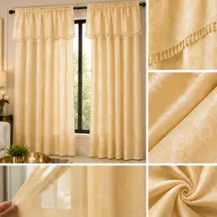 GENERICO - Cortina Translúcida con Cenefa Integrada 280×220 cm – 2 Paneles Beige