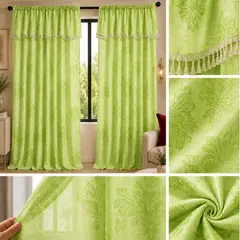 GENERICO - Cortina Translúcida con Cenefa Integrada 280×220 cm – 2 Paneles Verde