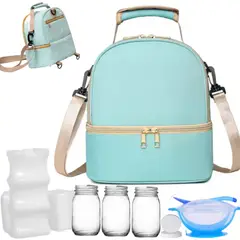 GENERICO - Kit Lactancia Materna Cadena Frio Nevera + 2 Bloques + 3 Frascos + Bowl de Succion + Cuchara