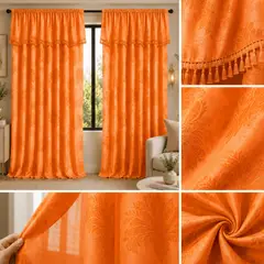 GENERICO - Cortina Translúcida con Cenefa Integrada 280×220 cm – 2 Paneles Naranja