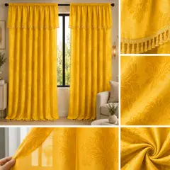 GENERICO - Cortina Translúcida con Cenefa Integrada 280×220 cm – 2 Paneles Amarillo