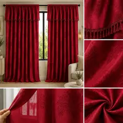 GENERICO - Cortina Translúcida con Cenefa Integrada 280×220 cm – 2 Paneles Vinotinto
