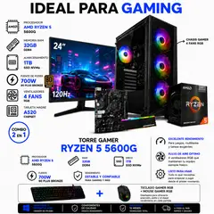ASUS - PC RYZEN 5 5600GT / RAM 32GB / 1TB SSD / BOARD A520 / MONITOR 24" / 700W 80+