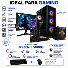 ASUS - PC RYZEN 5 5600GT / RAM 32GB / 2TB SSD / BOARD A520 / MONITOR 22" / 700W 80+