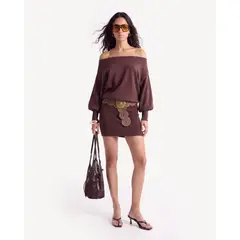 SEVEN SEVEN - Vestido Kimono Off Shoulder De Punto Para Mujer Café