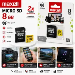 GENERICO - Memoria Micro SD Maxell 8GB Clase 10 con Adaptador SD