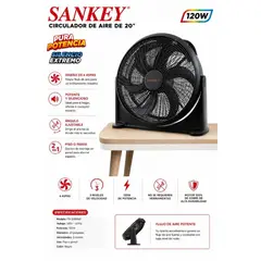 SANKEY - Circulador de Aire 2 en 1, de 20 Pulgadas 120W, 6 Aspas, 3 Velocidades, Uso Piso o Pared
