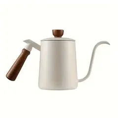 TRIPLE CLEAN - Jarra Cuello De Cisne Para Café y Té En Acero Y Cerámica Blanca