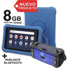 KRONO - Tablet Niños 7 Pulgadas 8GB RAM (4GB+4GB) 64GB WiFi Estuche Protector + Parlante BT AZUL