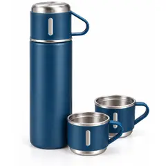 GENERICO - Termo 500ml Con 3 Tazas Para Café Té Viaje Oficina Bebidas Calientes Frías