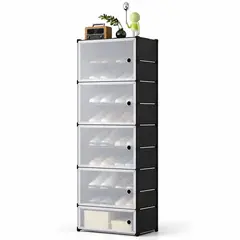 GENERICO - Zapatero Modular 5 Niveles 24 Pares Con Puertas Organizador Negro