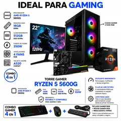 ASUS - TORRE GAMER RYZEN 5 5600G - 16GB RAM - SSD 512GB - BOARD A520M - MONITOR 22" FHD