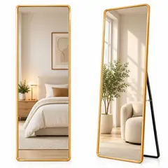 ONE PIXEL - Espejo De Pie Para Hogar Moderno Con Marco Dorado Rectangular Decoracion Sofisticada
