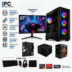 POWER GROUP - TORRE GAMER RYZEN 7 5700G - 16GB RAM - SSD 1.5TB M.2 - 4 FANS RGB - MONITOR 27" 120Hz- COMBO GAMER