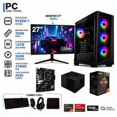 POWER GROUP - TORRE GAMER RYZEN 7 5700G - 32GB RAM - SSD 1.5TB M.2 - 4 FANS RGB - MONITOR 27" 120Hz- COMBO GAMER