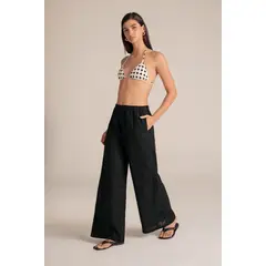 TOUCHE BALNEAIRE - Pantalón amplio en lino, color negro cintura con elástico para un mejor fit Ref. 0A44N71