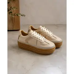 CALZADO BONT - Tenis De Cuero Para Mujer Beige Regina Bont