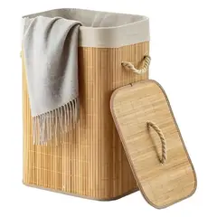 GENERICO - Cesta De Bambú Con Forro Para Ropa Sucia Multiusos Hogar Muebles Baños Color Marrón Claro