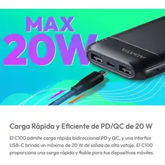 ADATA - Power Bank C100, 10000mah Carga Rápida Qc/pd 20w, Blk Color Negro