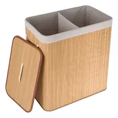 GENERICO - Cesta Doble De Ropa Sucia De Bambu Con Forro Multiusos Cesto Baño Accesorios Color Marrón Claro