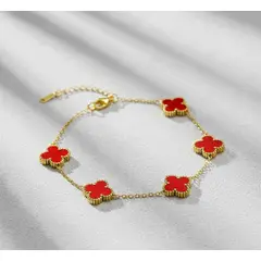 STAINLESS STEEL - Pulsera Trebol Roja En Acero Inoxidable + Caja