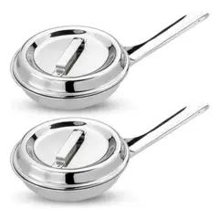 TECNOHOGAR JS - Set x2 Sartén Huevos 15cm Acero Quirurgico 1810 Con Tapa Premium