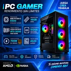 POWER GROUP - TORRE GAMER RYZEN 5 5500 - 16GB RAM - SSD 512GB M.2 - 4 FANS RGB - RTX 5050 8GB GDDR6- COMBO GAMER