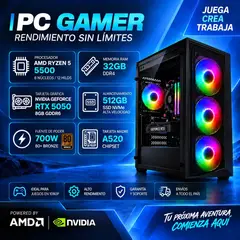 POWER GROUP - TORRE GAMER RYZEN 5 5500 - 32GB RAM - SSD 512GB M.2 - 4 FANS RGB - RTX 5050 8GB GDDR6- COMBO GAMER