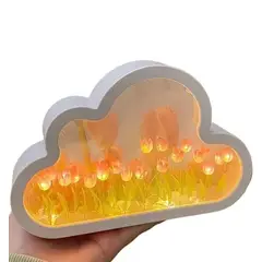 GENERICO - Lámpara de nube blanca con tulipanes y espejo decorativo