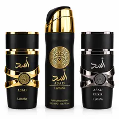 LATTAFA - Perfume Combo Asad 100ML + Asad Elixir 100ML + Spray Asad 200ML