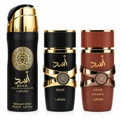 LATTAFA - Perfume Combo Asad 100ML + Asad Bourbon 100ML + Spray Asad 200ML