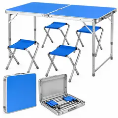 ONE PIXEL - Mesa Plegable Portátil Para Camping Con 4 Sillas Tipo Maleta Azul