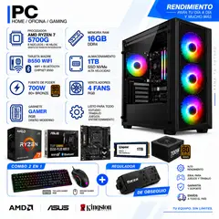 POWER GROUP - TORRE GAMER RYZEN 7 5700G - 16GB RAM - SSD 1TB M.2- B55O WIFI - FUENTE 700W - 4 FANS RGB + OBSEQUIOS