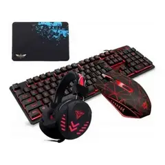 GENERICO - COMBO ALAMBRICO GAMER TECLADO + MOUSE + AUDIFONOS + PADMOUSE
