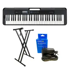 CASIO - Combo Piano Organeta CT-S300 de 61 Teclas Sensibles con Base Doble X y Adaptador Original