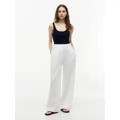 TOMMY HILFIGER - Pantalón blanco de pierna ancha en mezcla de lino