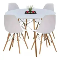 ANYHOGAR - Juego Comedor 4 Sillas Eames+Mesa Redonda Eames 80cm Blanco